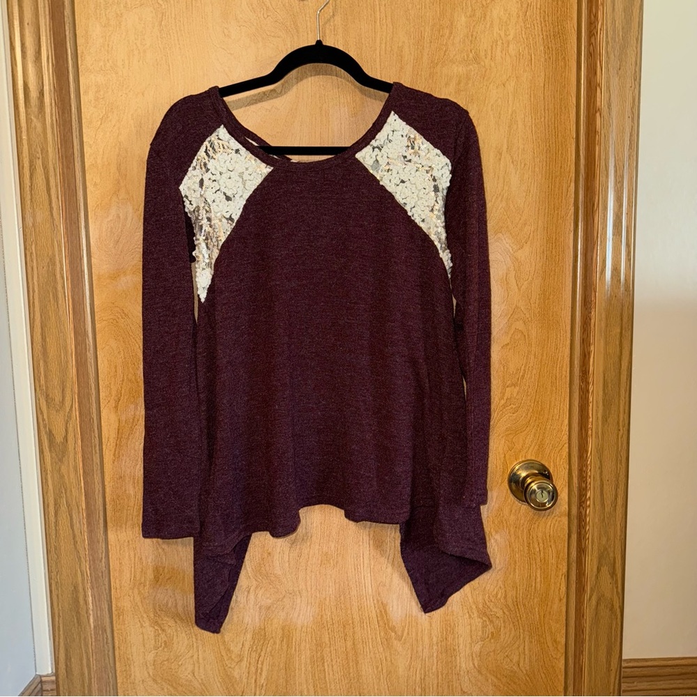 a’reve Elegant Burgundy Lace Accent Top
